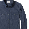 Maker Two Pocket Men's Utility Shirt In Navy Cotton End-On-End Close-Up Image