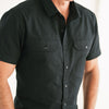 Batch Short Sleeve Utility Shirt In Black Canvas Close-up Image