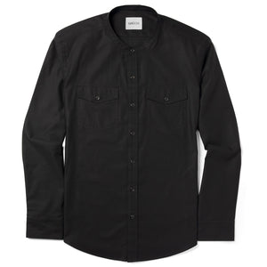 Pioneer Band Collar Utility Shirt – Black Mercerized Cotton