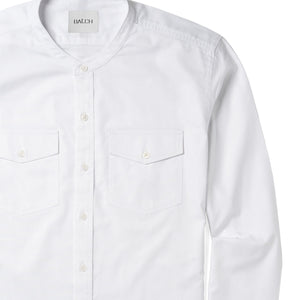 Pioneer Band Collar Utility Shirt – Pure White Oxford Cotton