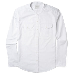 Pioneer Band Collar Utility Shirt – Pure White Oxford Cotton