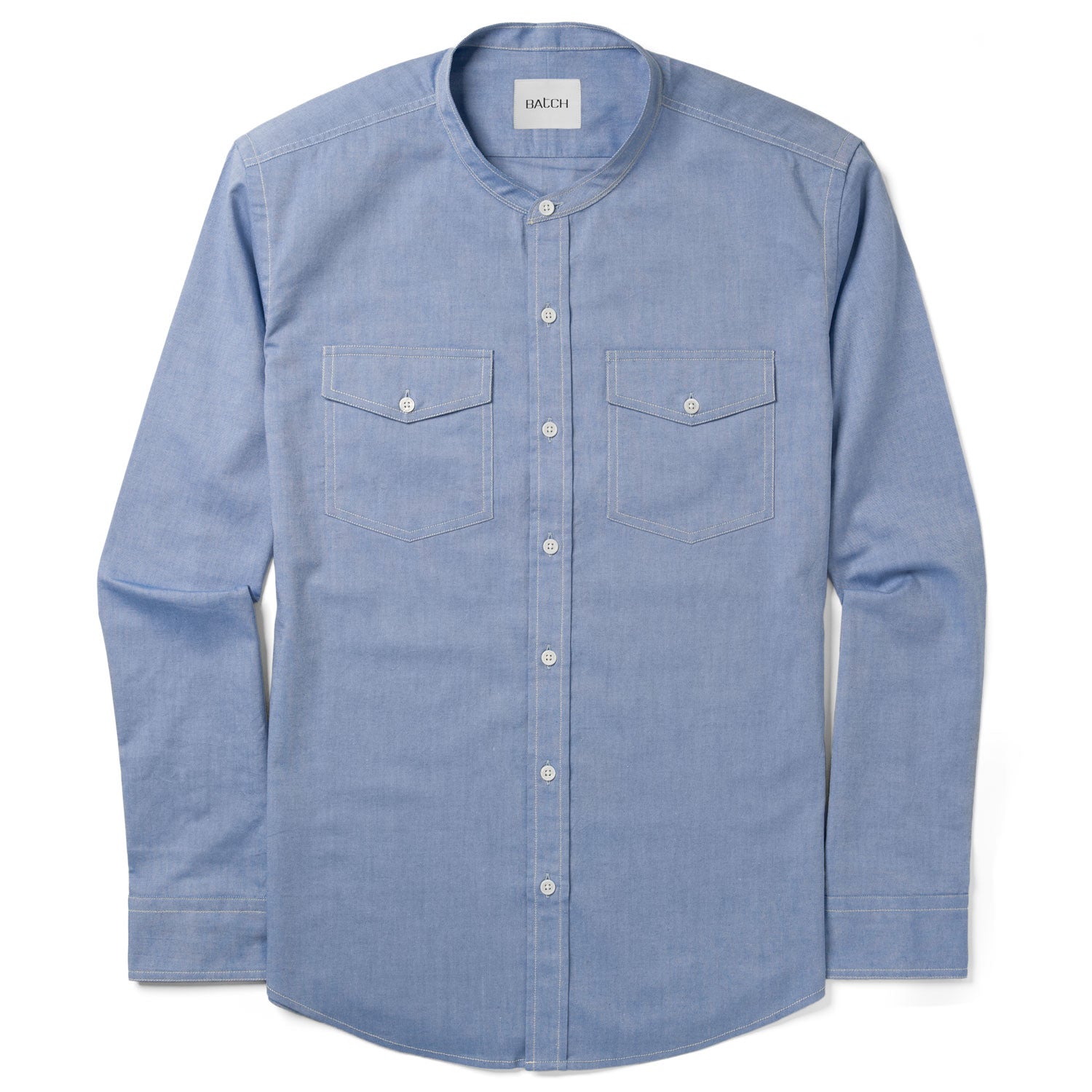 Kimpton Men's Pioneer Band Collar Utility Shirt – Classic Blue Oxford Cotton