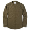 Batch Pioneer Men's Band Collar Shirt In Fatigue Green Mercerized Cotton