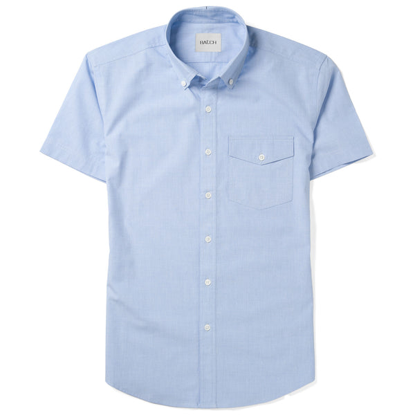 Producer Short Sleeve Casual Shirt - Light Blue Cotton End-on-end