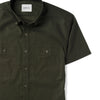 Batch Rogue Short Sleeve Casual Shirt In Olive Green Mercerized Cotton Close-Up Image