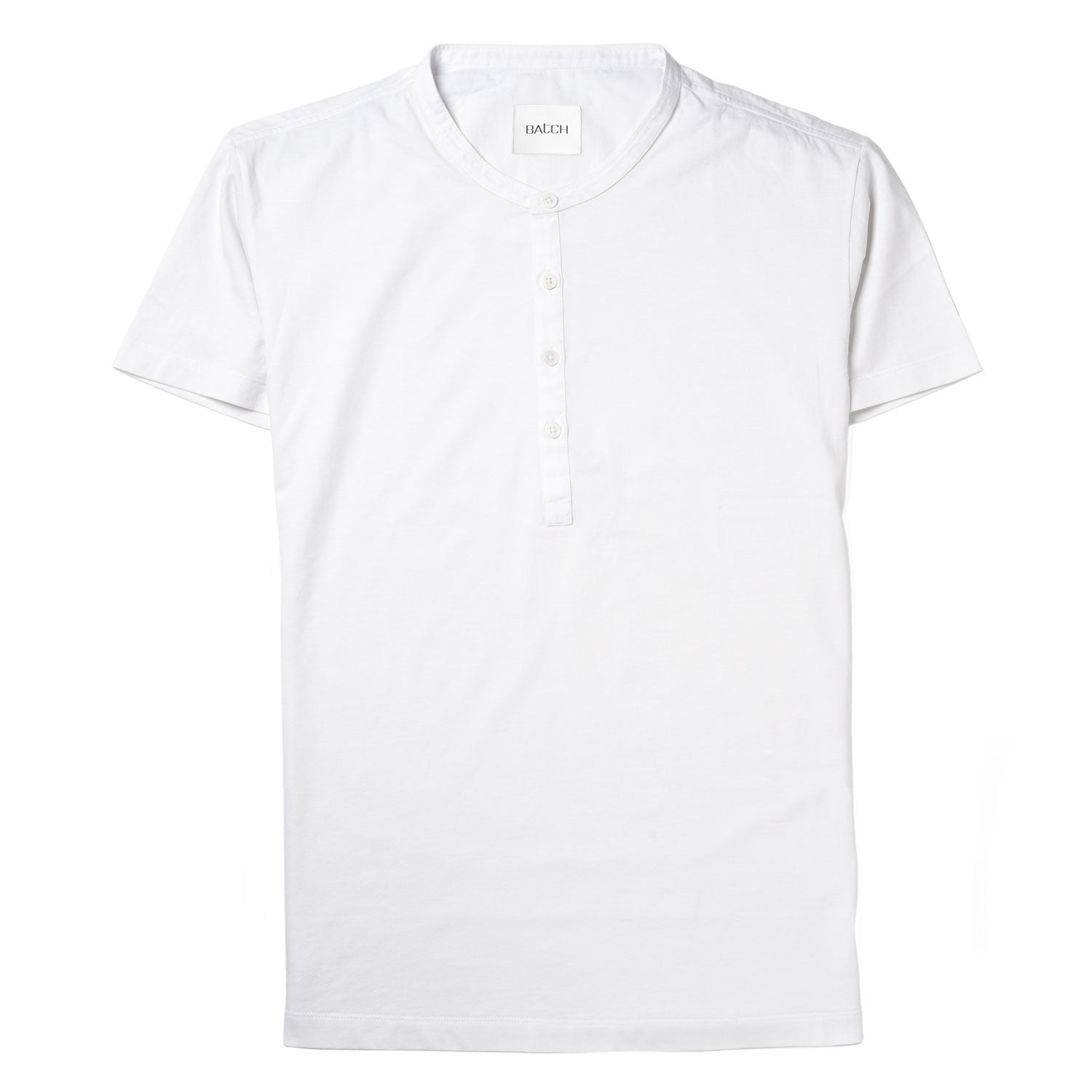 Woven Placket Henley Short Sleeve Shirt –  White Cotton Jersey