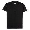 Woven Placket Henley Short Sleeve Shirt –  Black Cotton Jersey