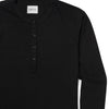 Batch Men's Essential Curved Hem Henley – Black Cotton Jersey Image Close Up
