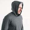 Batch Men's Essential T-Hoodie – Slate Gray Cotton Jersey Image Hood on Head