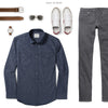 Maker Two Pocket Men's Utility Shirt In Navy Ways To Wear With Gray Denim