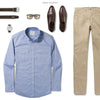 Editor Two Pocket Men's Utility Shirt In Classic Blue Ways To Wear With Chinos