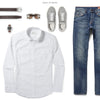 Maker Two Pocket Men's Utility Shirt In Clean White Ways To Wear With Medium Denim