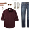 Fixer Two Pocket Men's Utility Shirt In Dark Burgundy Ways To Wear With Medium Denim