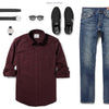 Fixer Two Pocket Men's Utility Shirt In Dark Burgundy Ways To Wear With Medium Denim 2
