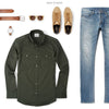 Editor Two Pocket Men's Utility Shirt In Olive Green Ways To Wear With Medium Denim