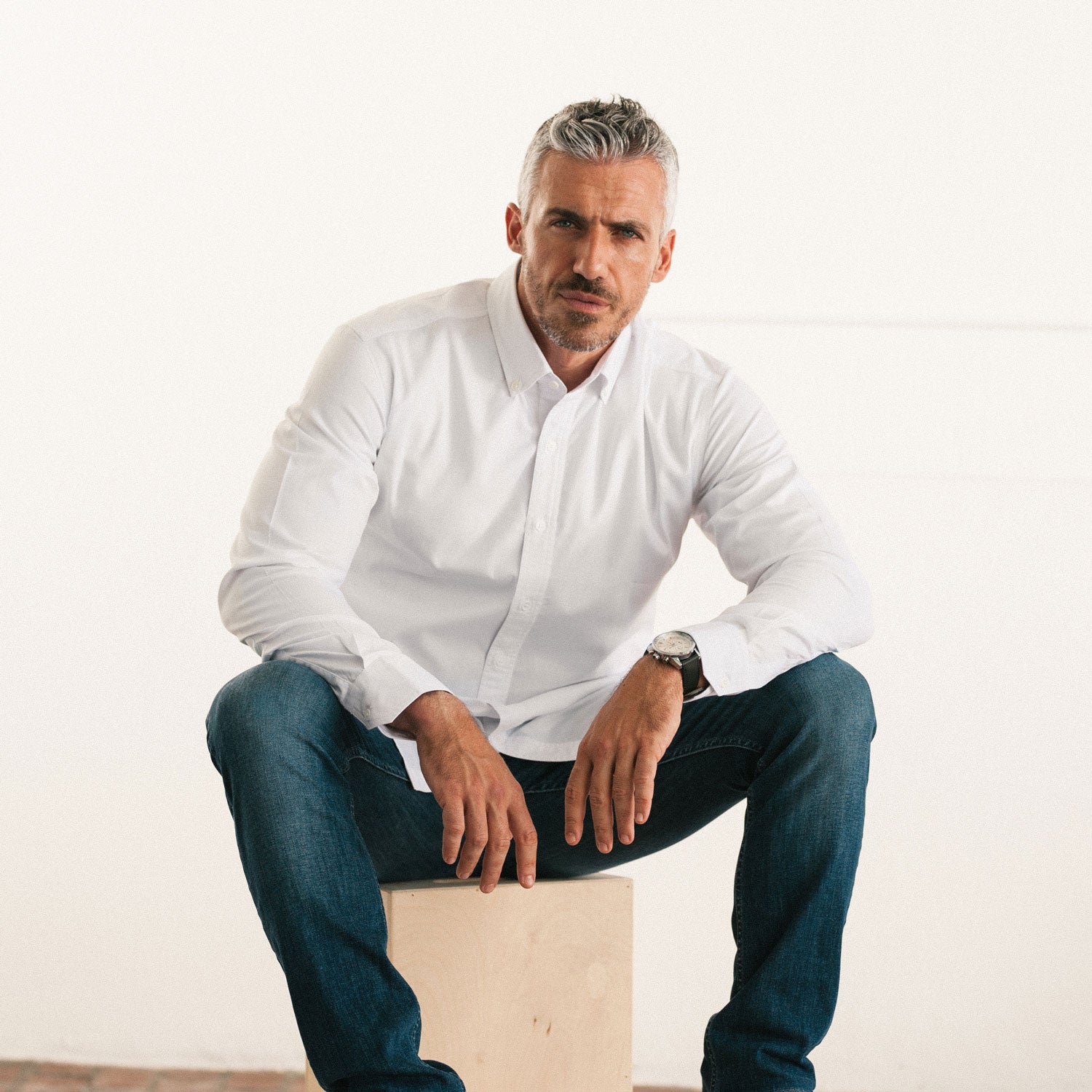 Essential Button Down Collar Casual Shirt Classic White Cotton Oxford