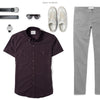 Editor Two Pocket Short Sleeve Men's Utility Shirt In Dark Burgundy Ways To Wear With Gray Chinos