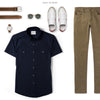 Editor Two Pocket Short Sleeve Men's Utility Shirt In Dark Navy Ways To Wear With Chinos