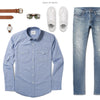 Maker Two Pocket Men's Utility Shirt In Classic Blue Ways To Wear With Medium Denim