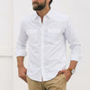 Maker Two Pocket Men's Utility Shirt In Clean White Cotton Oxford On Body