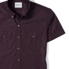 Editor Two Pocket Short Sleeve Men's Utility Shirt In Dark Burgundy Mercerized Cotton Close-Up Image